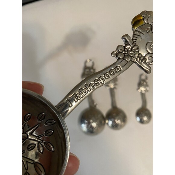 Owls Measuring Spoons Amber Silver Owls Branches Tree Hearts 4 Pc Set - Picture 10 of 13